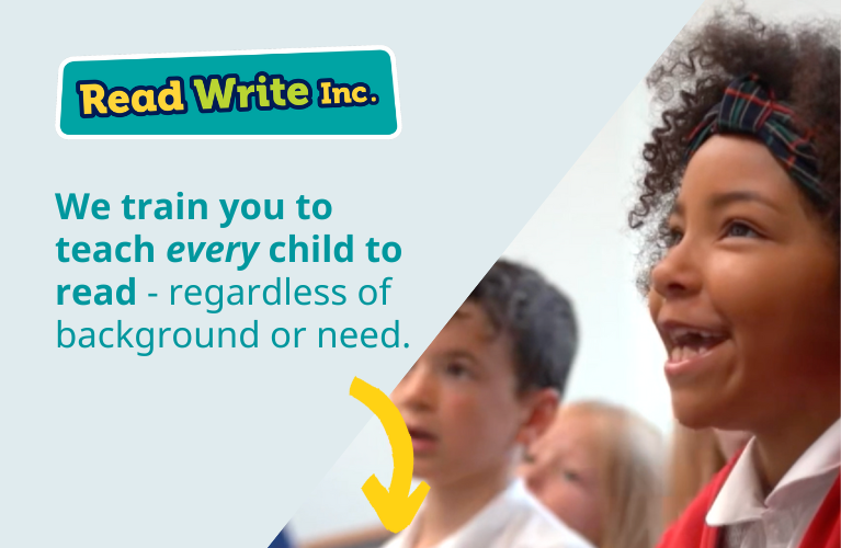Banner to say that the title of this page is Read Write Inc. followed by the words We train you to reach every child to read, regardless of background or need.